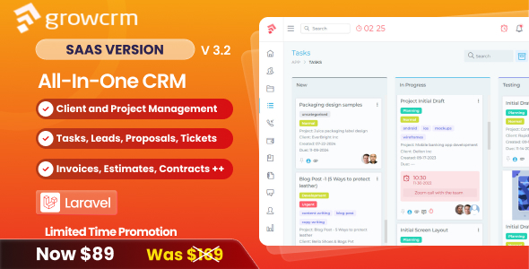 Grow CRM SaaS - Laravel Project Management - Multitenancy Grow CRM SaaS - Laravel Project Management - Multitenancy