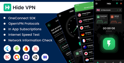 Hide VPN - Flutter Android VPN App Source Code With OneConnect Servers.