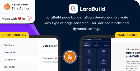LaraBuild - Laravel Drag and Drop Page builder and Settings Builder Package LaraBuild - Laravel Drag and Drop Page builder and Settings Builder Package