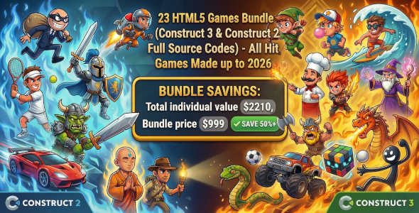 Mega Savings (-1000 USD) - 2025 Year End All Construct 3 + Construct 2 HTML5 Games Bundle Mega Savings (-1000 USD) - 2025 Year End All Construct 3 + Construct 2 HTML5 Games Bundle