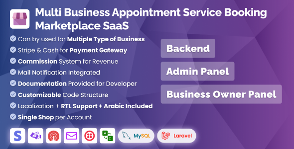 Multi Business Appointment Booking Marketplace SaaS System Backend Admin Panel Owner Panel PHP Multi Business Appointment Booking Marketplace SaaS System Backend Admin Panel Owner Panel PHP