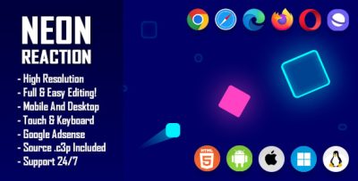 Neon Reaction - HTML5 Game (Construct 3 / c3p)