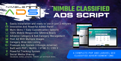Nimble Classified Ads Script - PHP And Laravel Geo Classified Advertisement CMS