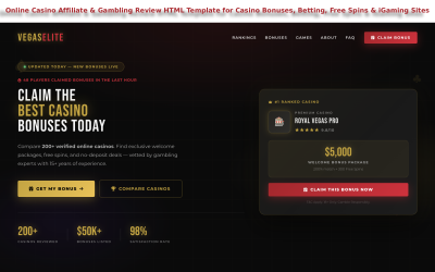 Online Casino Affiliate & Gambling Review HTML Template for Casino Bonuses & iGaming Sites