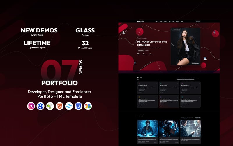Portfolio – Developer, Designer & Freelancer Portfolio Tailwind CSS HTML Template Portfolio – Developer, Designer & Freelancer Portfolio Tailwind CSS HTML Template