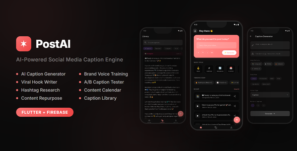 PostAI - AI Social Media Caption Generator & Content Creator Flutter App (Android & iOS) PostAI - AI Social Media Caption Generator & Content Creator Flutter App (Android & iOS)