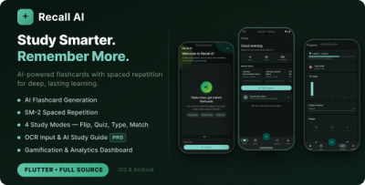 Recall AI - Flutter Flashcard App with AI Generation, Spaced Repetition & In-App Subscriptions