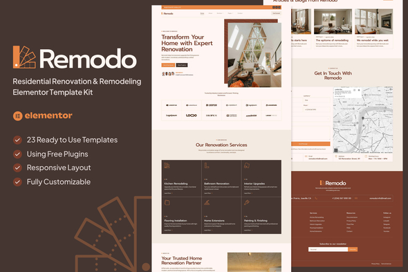 Remodo - Residential Renovation & Remodeling Elementor Template Kit Remodo - Residential Renovation & Remodeling Elementor Template Kit