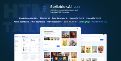 Scribbler.AI - AI Content Generator Dashboard and User App HTML Template