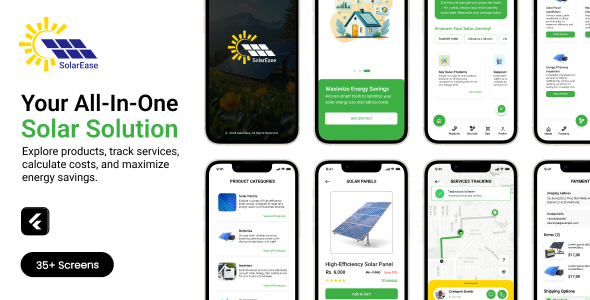 SolarEase APP- A complete Solar E-Commerce Store UI KIT In Flutter SolarEase APP- A complete Solar E-Commerce Store UI KIT In Flutter