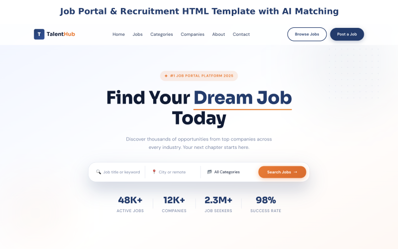 TalentHub – Job Portal & Recruitment HTML Template with AI Matching TalentHub – Job Portal & Recruitment HTML Template with AI Matching