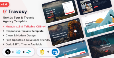 Travosy - Next.js Tour & Travels Agency Template (Next.js + React Js + Tailwind CSS v4)