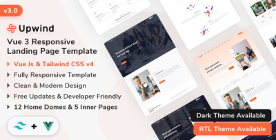 Upwind - Vue Js Landing Template (Tailwind CSS v4 + Vue 3)