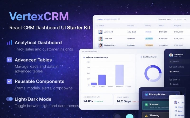 VertexCRM – React CRM Dashboard & UI Starter Kit VertexCRM – React CRM Dashboard & UI Starter Kit