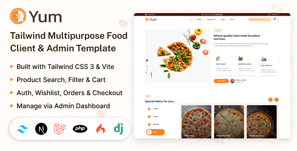 Yum - Next, Laravel, PHP, Codeigniter, Django Tailwind CSS Food Client & Admin Template Yum - Next, Laravel, PHP, Codeigniter, Django Tailwind CSS Food Client & Admin Template