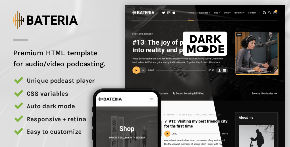 Bateria - Podcast HTML Site Template Bateria - Podcast HTML Site Template