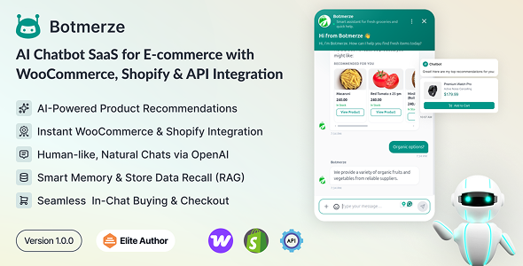 BotMerze - AI Chatbot SaaS for E-commerce with WooCommerce, Shopify & API Integration BotMerze - AI Chatbot SaaS for E-commerce with WooCommerce, Shopify & API Integration
