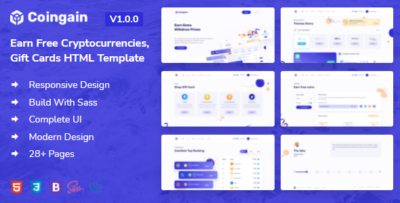 CoinGain - Earn Free Coins, Cryptocurrencies & Gift Cards HTML Template