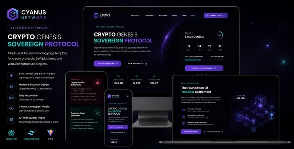 Cyanus Crypto - ICO Landing React Template Cyanus Crypto - ICO Landing React Template