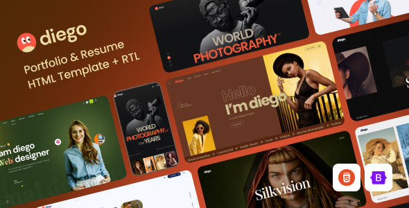 Diego - Creative Personal Portfolio & Resume HTML Template + RTL Diego - Creative Personal Portfolio & Resume HTML Template + RTL