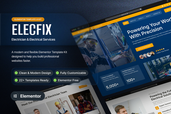 Elecfix - Electrician & Electrical Services Elementor Template Kit Elecfix - Electrician & Electrical Services Elementor Template Kit