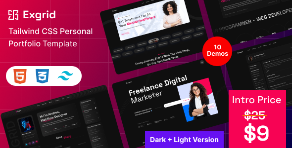 Exgrid - Tailwind CSS Personal Portfolio Template Exgrid - Tailwind CSS Personal Portfolio Template