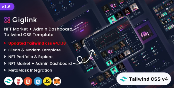 Giglink - Tailwind CSS NFT Marketplace & Admin Dashboard Template Giglink - Tailwind CSS NFT Marketplace & Admin Dashboard Template