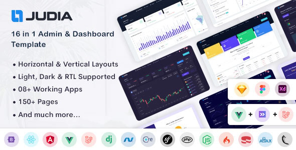 Judia - Bootstrap, React, Angular, Vuejs, Laravel, Django, ASP.Net Core, MVC5 Admin Dashboard Theme Judia - Bootstrap, React, Angular, Vuejs, Laravel, Django, ASP.Net Core, MVC5 Admin Dashboard Theme