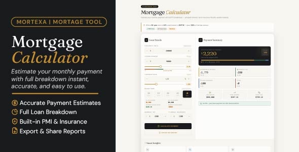 Mortexa | Mortgage Payment Planner With PDF Export HTML Template Mortexa | Mortgage Payment Planner With PDF Export HTML Template
