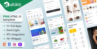 Multikit -11 in 1 Multi Purpose PWA HTML Mobile App Template | Ready to Use | Developer Friendly