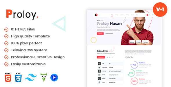 Proloy - Tailwind Personal Portfolio/CV HTML Template Proloy - Tailwind Personal Portfolio/CV HTML Template