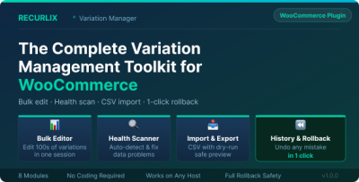 Recurlix - WooCommerce Variation Manager | Bulk Edit, Health Scanner & Rollback