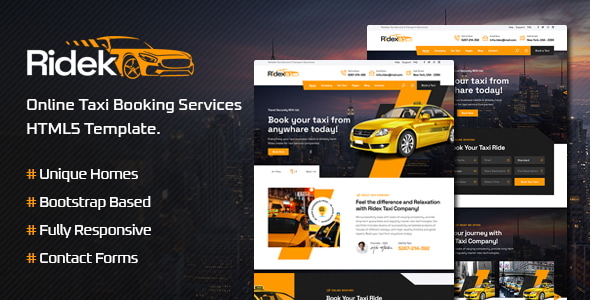 Ridek - Online Taxi Booking Service HTML5 Template Ridek - Online Taxi Booking Service HTML5 Template