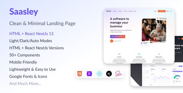 Saasley - HTML & React NextJs Bootstrap5 Landing Page Template Saasley - HTML & React NextJs Bootstrap5 Landing Page Template