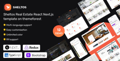 Sheltos - Real Estate React Next Js with Redux Toolkit , React Hooks & API Routes Template