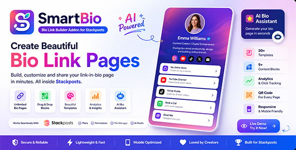 SmartBio – Bio Link Builder Addon for Stackposts SmartBio – Bio Link Builder Addon for Stackposts