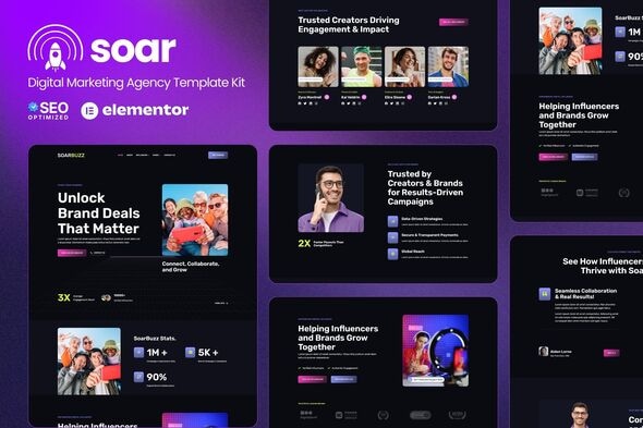 SoarBuzz - Influencer Agency Elementor Template Kit SoarBuzz - Influencer Agency Elementor Template Kit