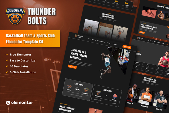 Thunderbolts - Basketball Team & Sports Club Elementor Template Kit Thunderbolts - Basketball Team & Sports Club Elementor Template Kit