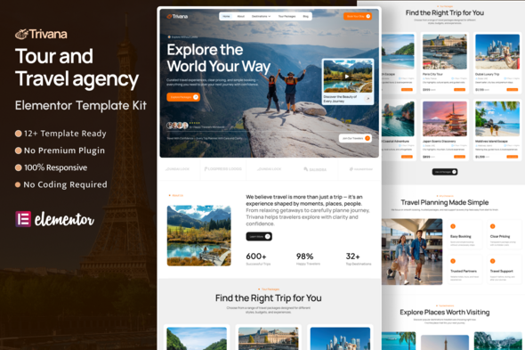 Trivana - Travel Agency & Tour Booking Elementor Template Kit Trivana - Travel Agency & Tour Booking Elementor Template Kit