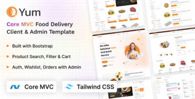 Yum - Core MVC Client & Admin Food Template (Tailwind CSS)