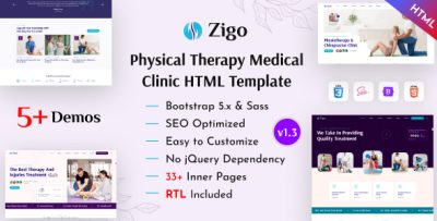 Zigo - Physical Therapy Medical Clinic Bootstrap 5 Template
