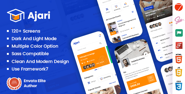Ajari - E-learning Mobile App Template ( Framework 7 + PWA ) Ajari - E-learning Mobile App Template ( Framework 7 + PWA )