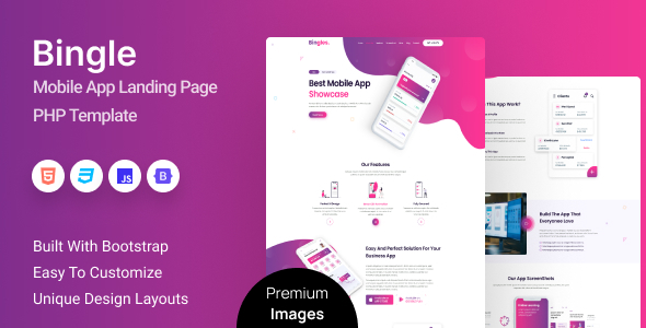 Bingle - Mobile App Landing Page PHP Template Bingle - Mobile App Landing Page PHP Template