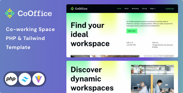 CoOffice - Coworking Space Website PHP & Tailwind CSS 4 Template CoOffice - Coworking Space Website PHP & Tailwind CSS 4 Template
