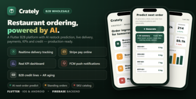 Crately | AI B2B Food Supplier Flutter App (Admin Panel + Customer & Driver, Next.js + Postgres)