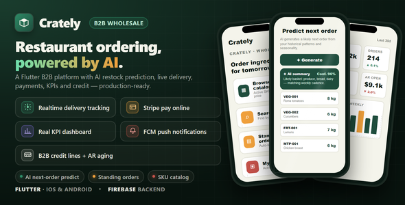 Crately | AI B2B Food Supplier Flutter App (Admin Panel + Customer & Driver, Next.js + Postgres) Crately | AI B2B Food Supplier Flutter App (Admin Panel + Customer & Driver, Next.js + Postgres)