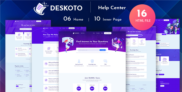 Deskoto - HelpDesk and Knowledge Base HTML Template Deskoto - HelpDesk and Knowledge Base HTML Template