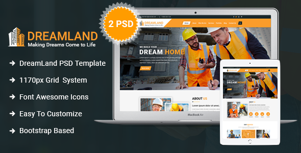 Dreamland - Construction PSD Template Dreamland - Construction PSD Template