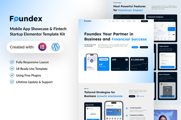 Foundex - Mobile App Showcase & Fintech Startup Elementor Template Kit Foundex - Mobile App Showcase & Fintech Startup Elementor Template Kit