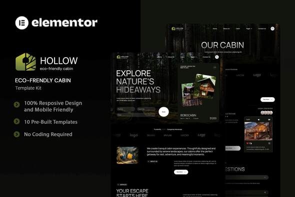 Hollow - Eco-Friendly Cabin Elementor Template Kit Hollow - Eco-Friendly Cabin Elementor Template Kit